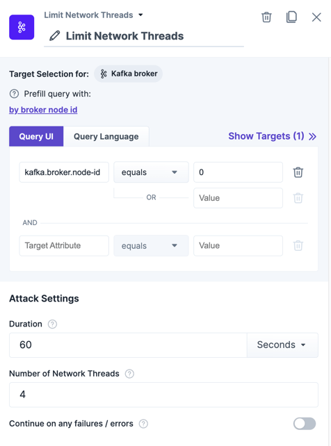 The action "Limit Network Threads" within the experiment editor.