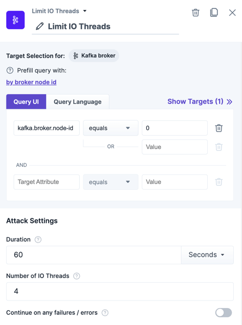 The action "Limit IO Threads Number" within the experiment editor.