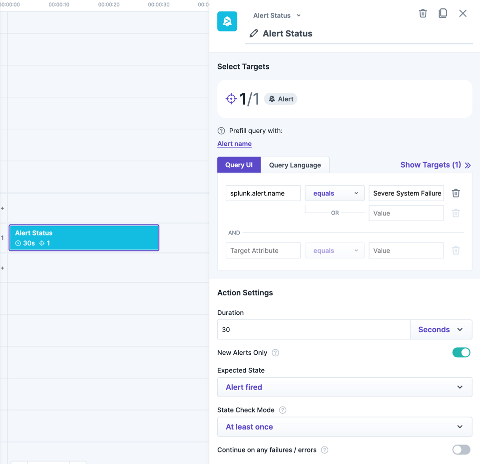 Steadybit's "Alert Check" allows you to verify the behaviour of your Splunk Alerts.