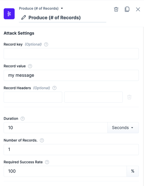 The action "Produce (# of Records)" within the experiment editor.