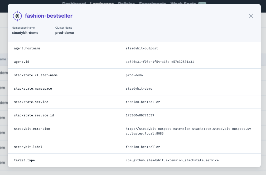 Identified information about a StackState service status that can later be used within experiments.