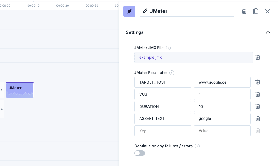 JMeter loadtest within the experiment editor.