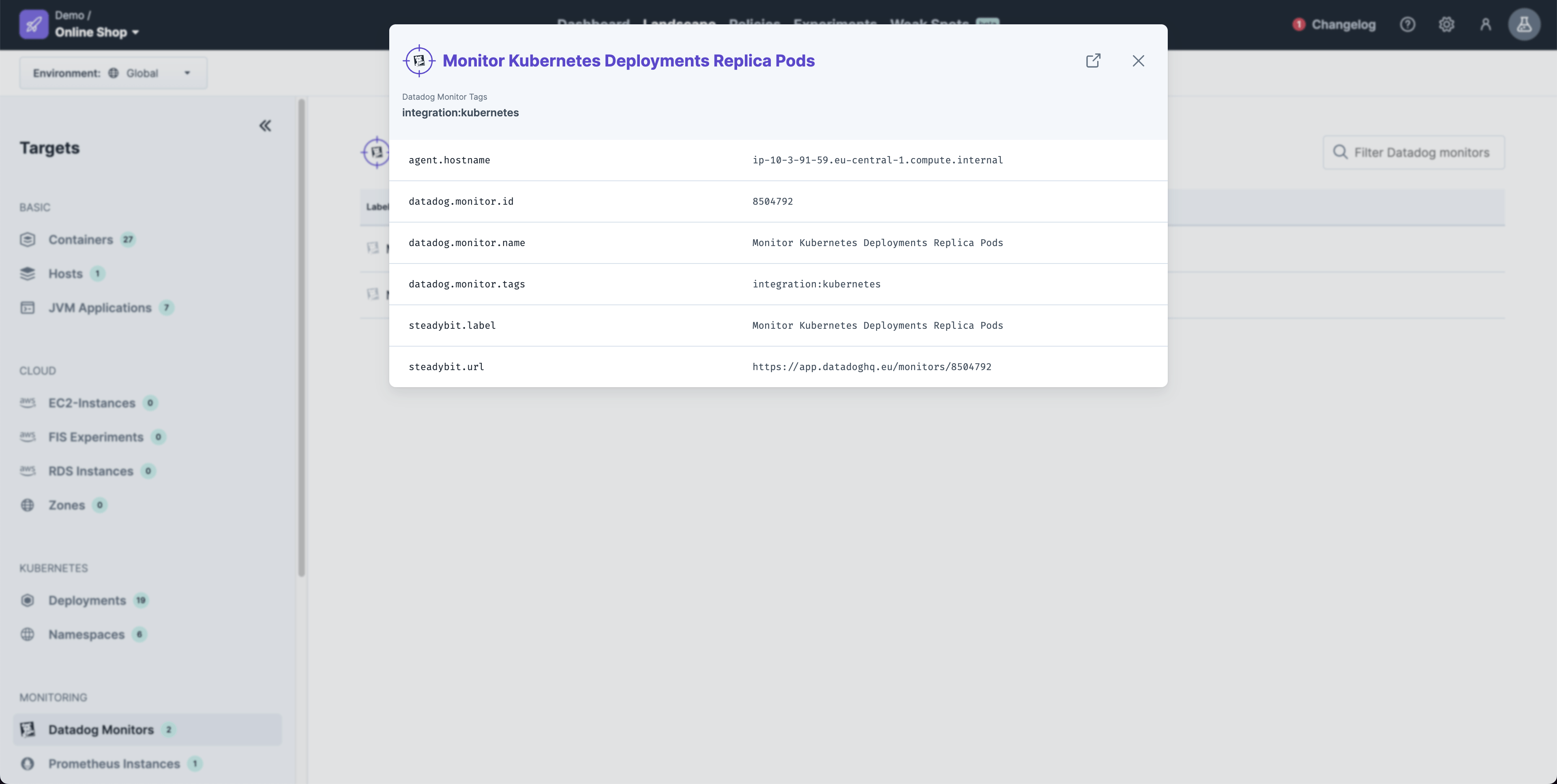 Identified information about a Datadog monitor that can later be used within experiments.