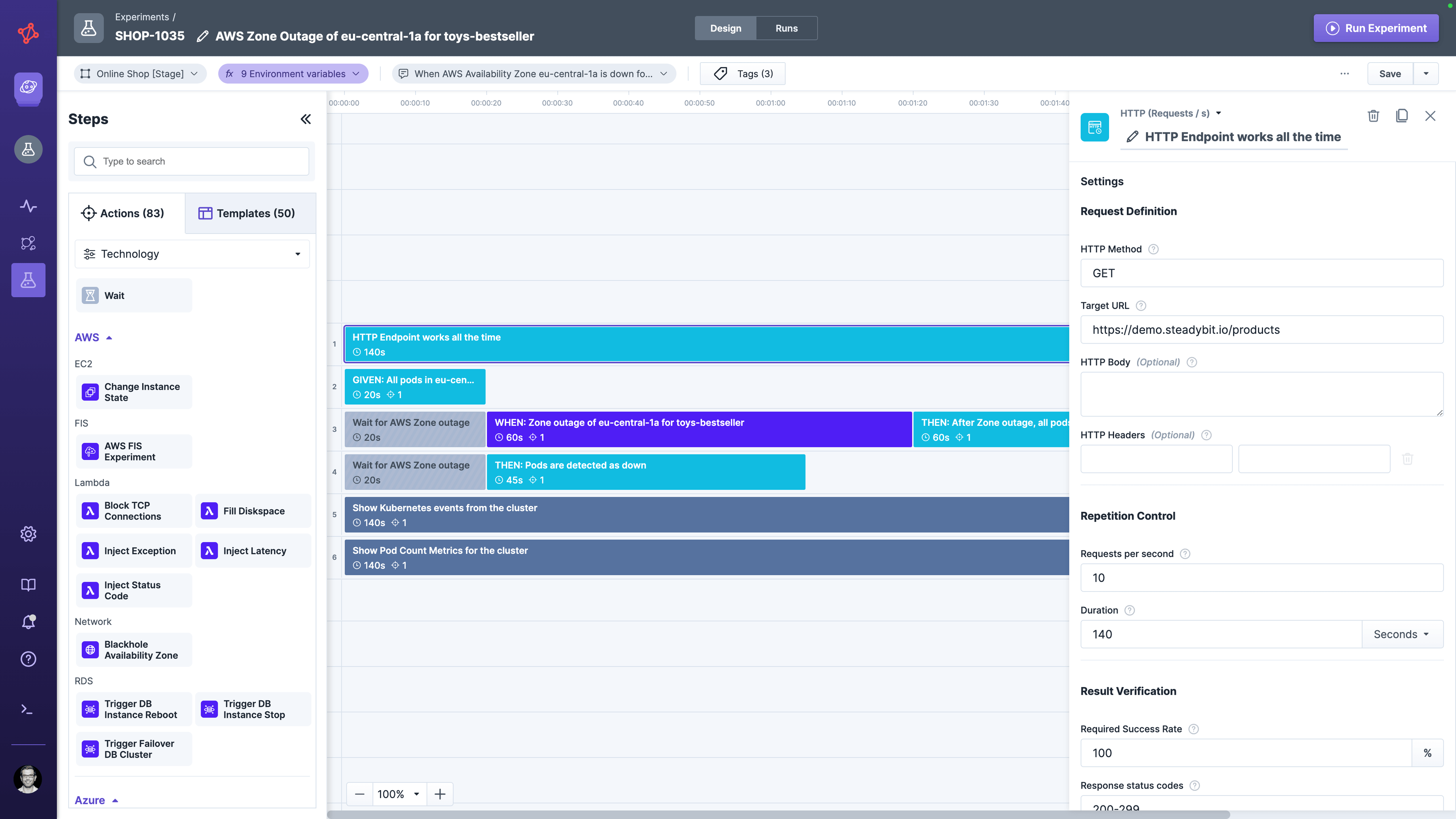 Steadybit's HTTP Check to validate an HTTP-based endpoint and check for response time, content etc.