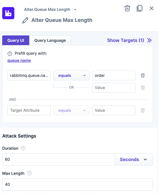 The action "Alter Queue Max Length" within the experiment editor.