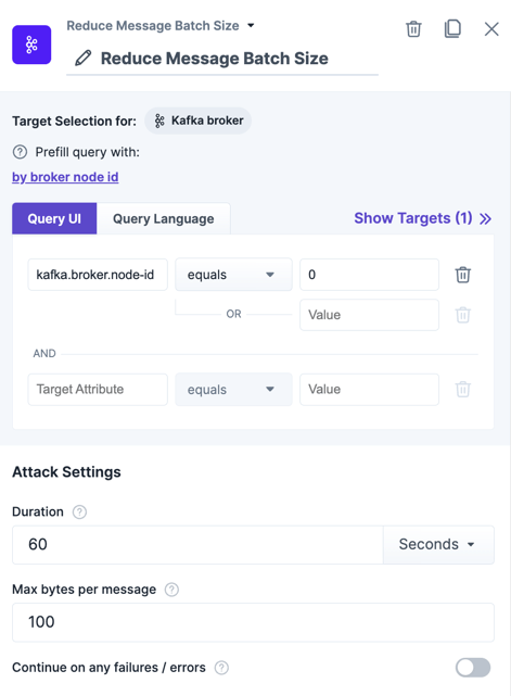 The action "Reduce Message Batch Size" within the experiment editor.