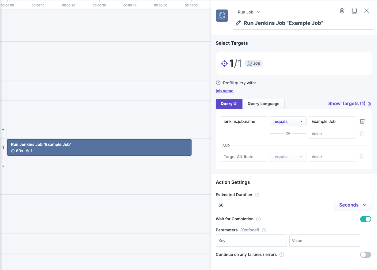 Steadybit's Jenkins action to run a build job in the experiment
