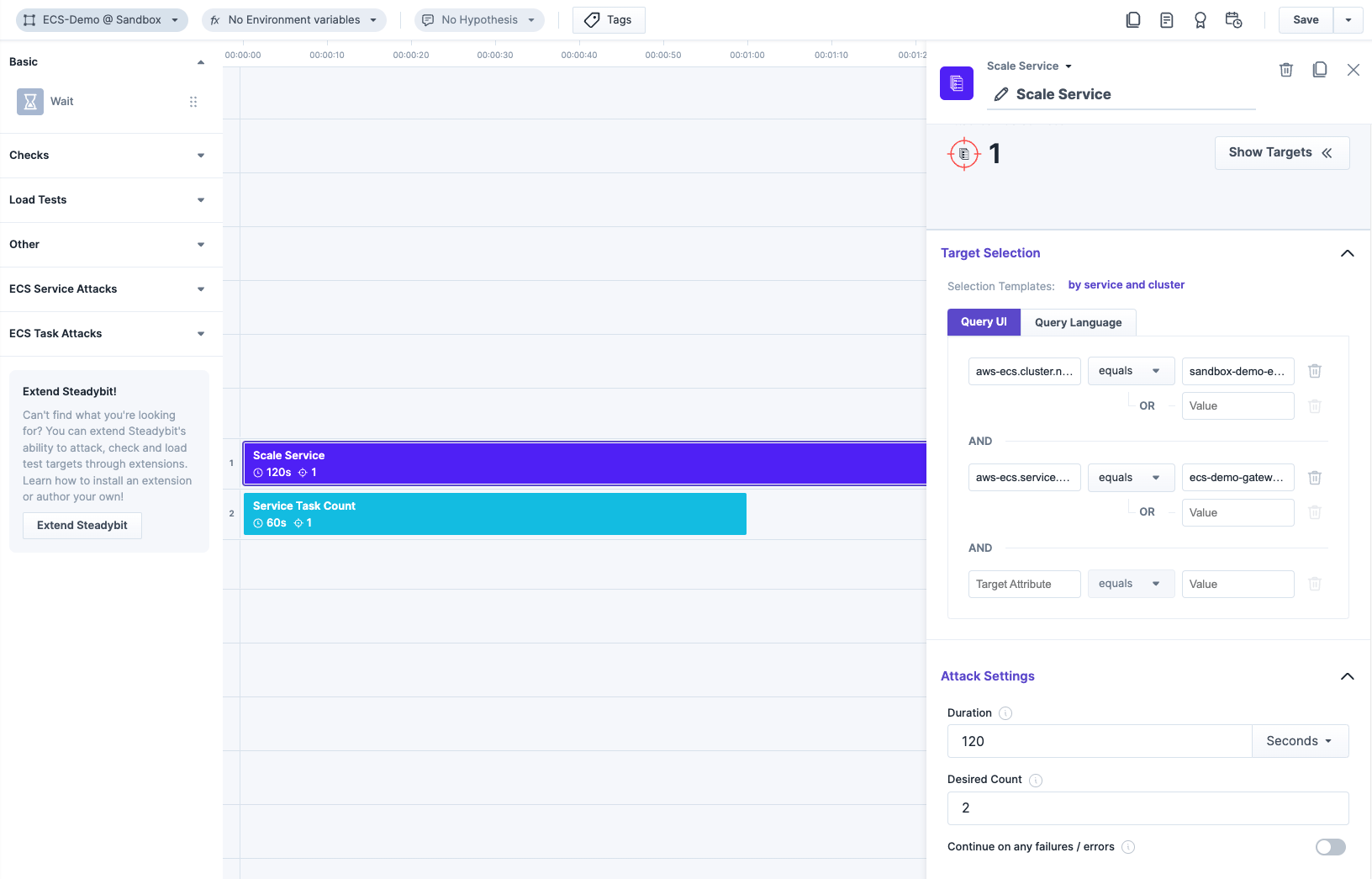 The scale service action in the designer view.