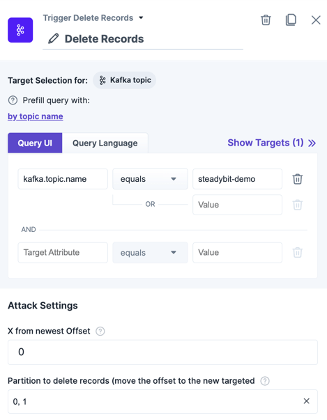 The action "Trigger Delete Records" within the experiment editor.