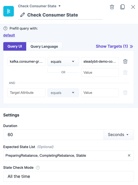 The action "Check Consumer State" within the experiment editor.