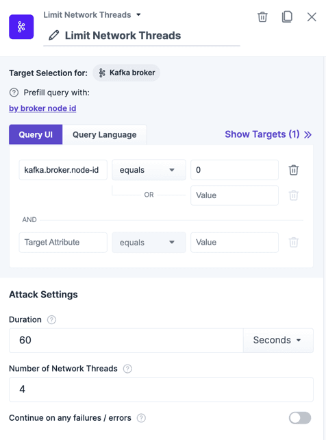 The action "Limit Network Threads" within the experiment editor.