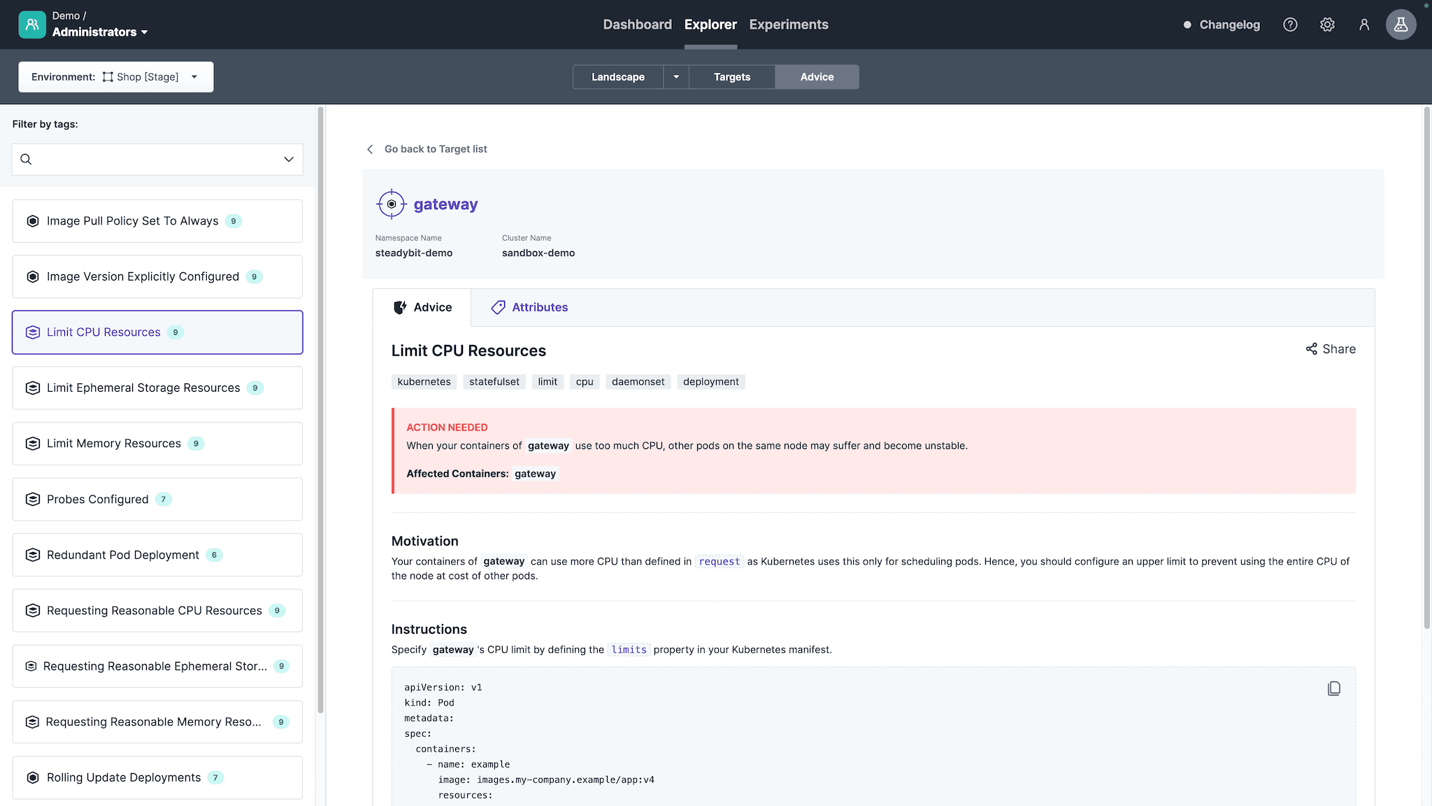 The advice is in the state 'Action Needed', which requires configuration changes.