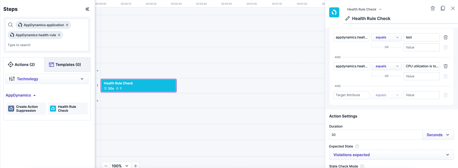 Steadybit's "Health Rule Check" allows you to verify the behaviour of your AppDynamics alert rules.