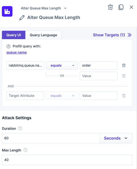 The action "Alter Queue Max Length" within the experiment editor.