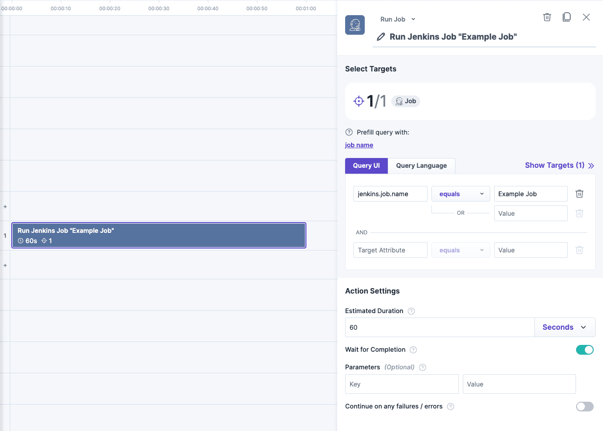 Steadybit's Jenkins action to run a build job in the experiment