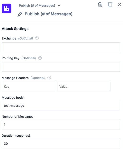 The action "Publish (# of Messages)" within the experiment editor.