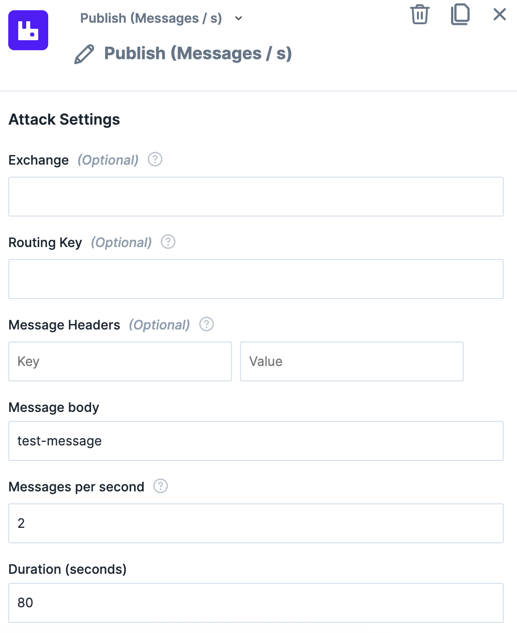 The action "Publish (Messages /s)" within the experiment editor.