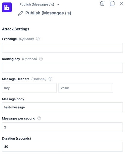 The action "Publish (Messages /s)" within the experiment editor.