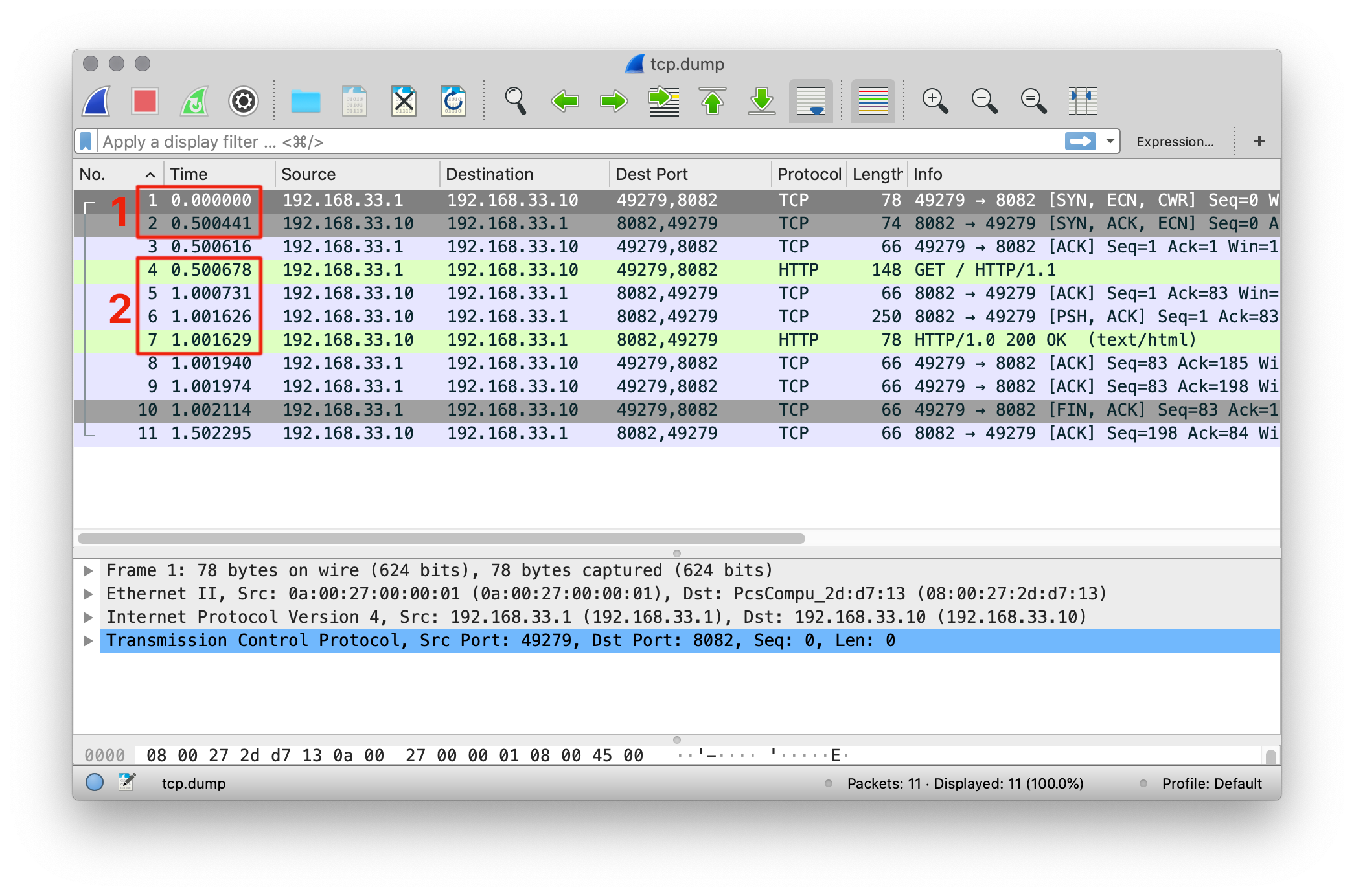 Wireshark showing the effects of the attack.